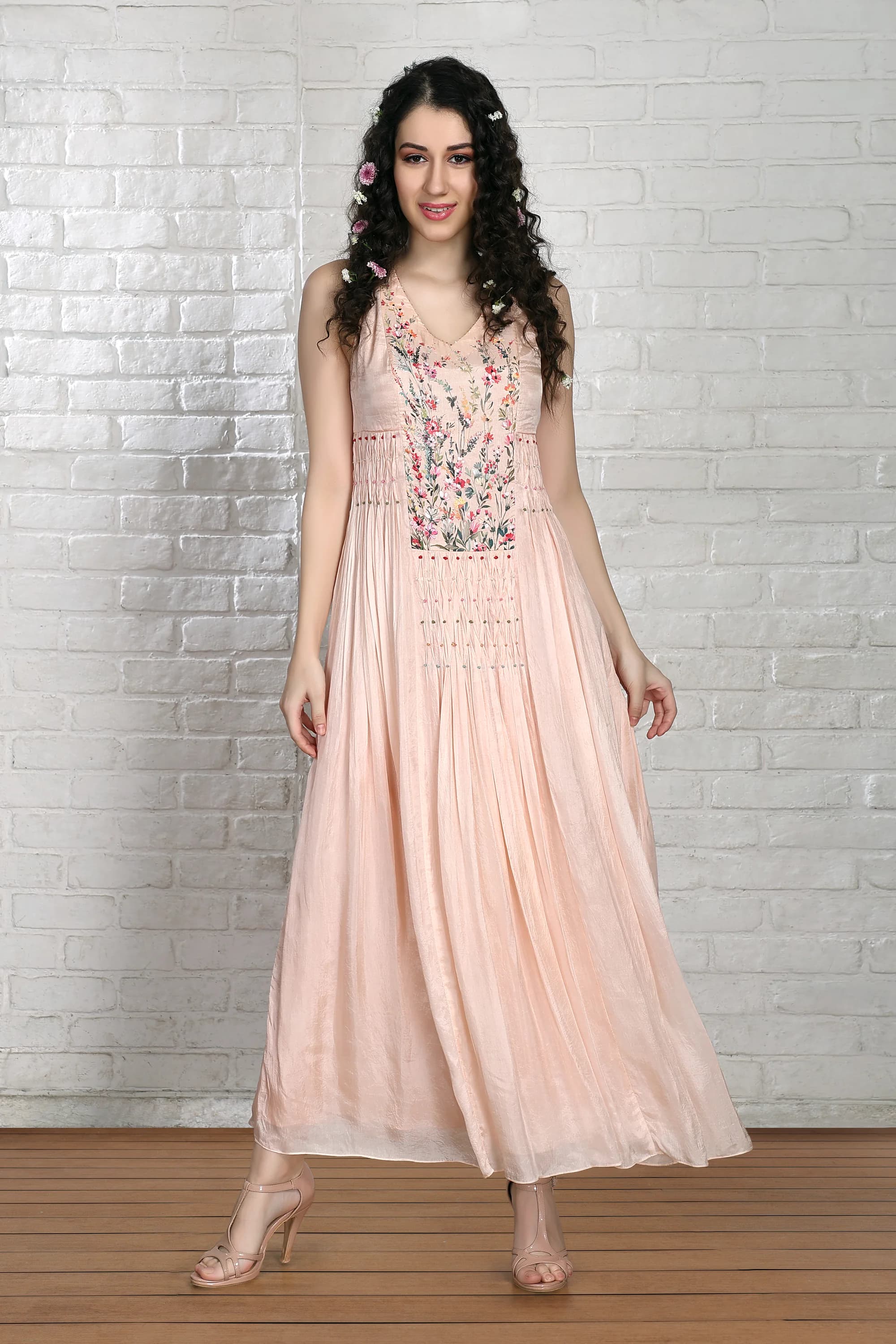 Peach with multicolour floral handpainting