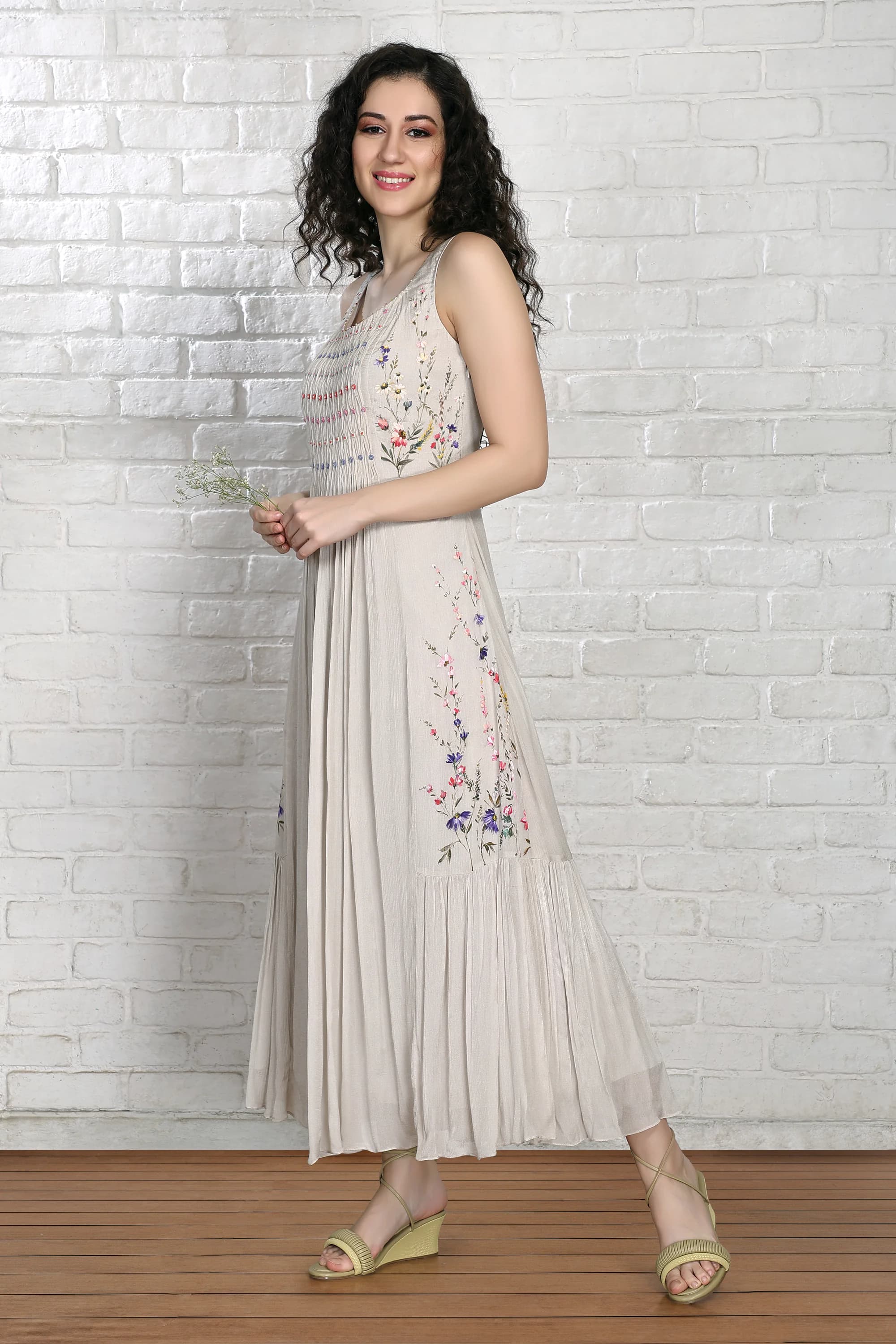 grey with multicolour floral hand pamiting