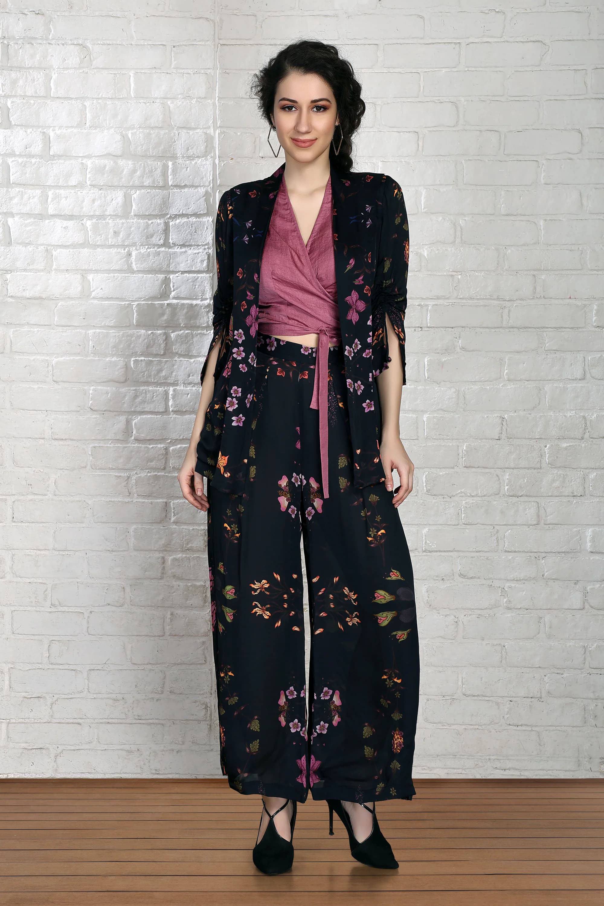 Navy kalaeidoscope bug print with pink wrap top