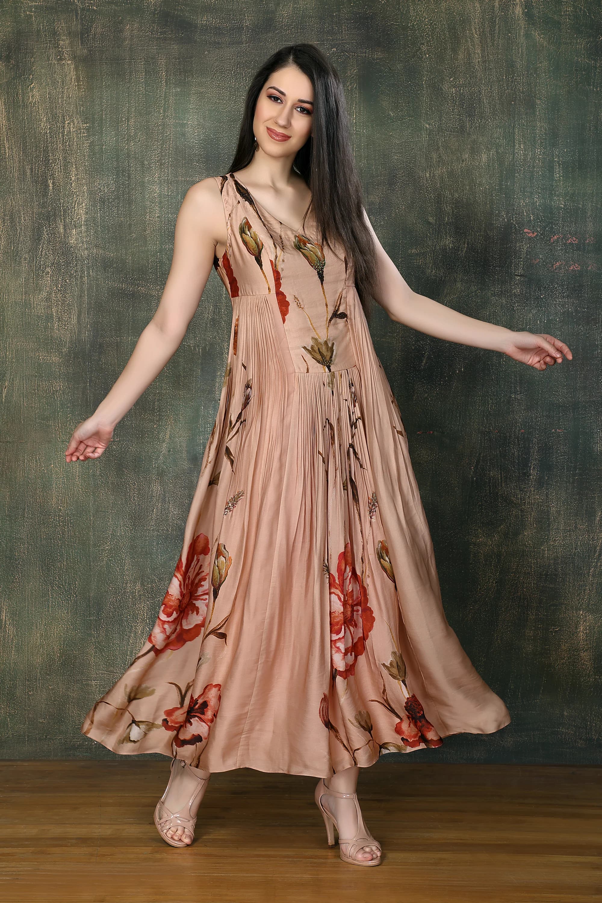 Peach/brick red big Flower print