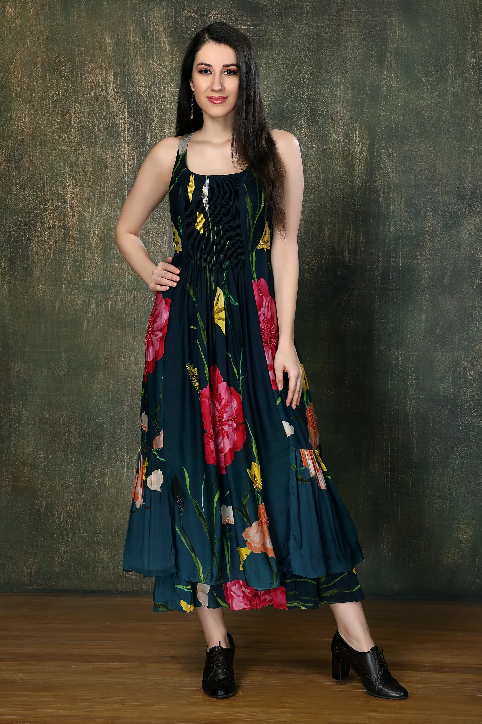 navy/fuschia big Flower print