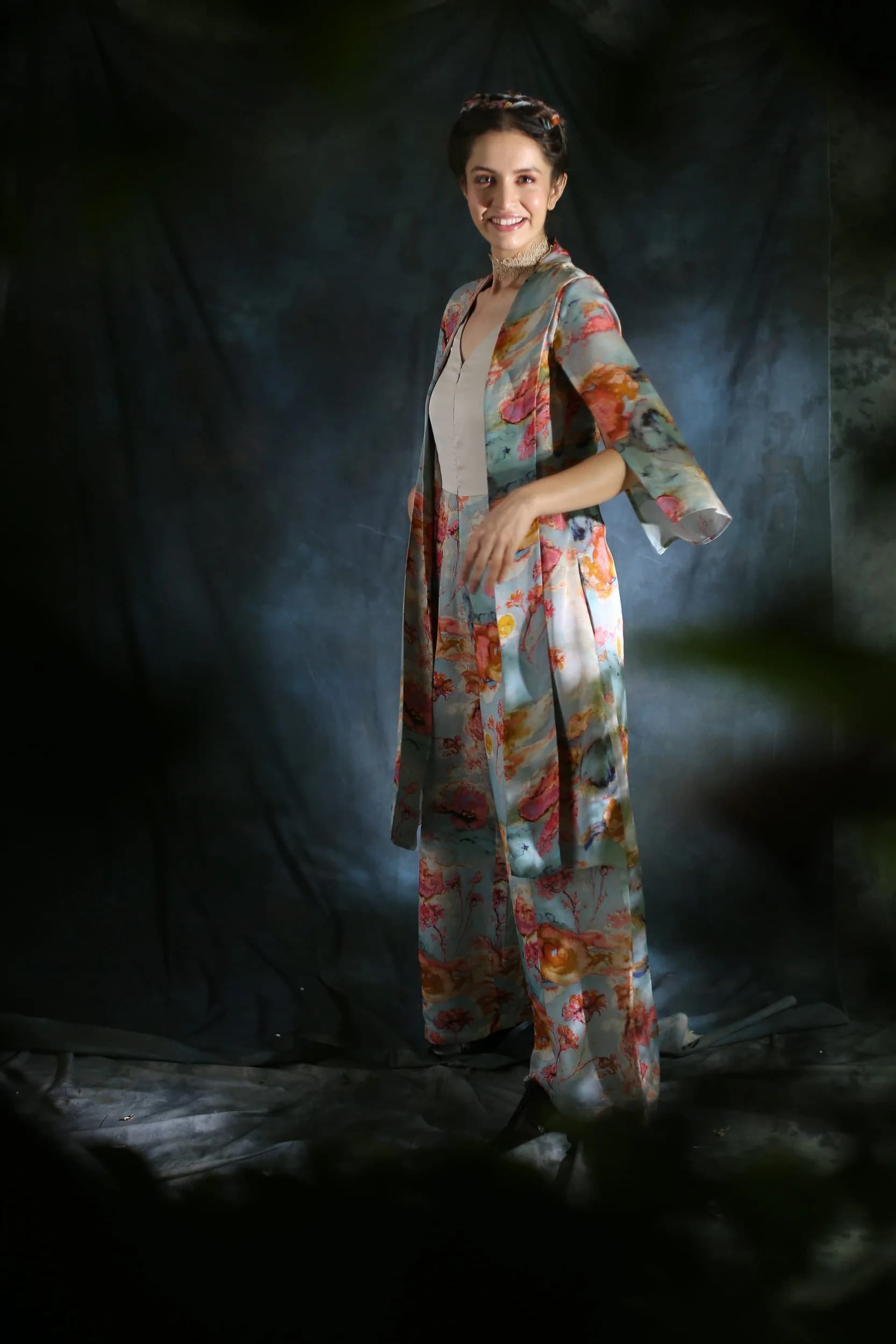 Blue water colour floral print