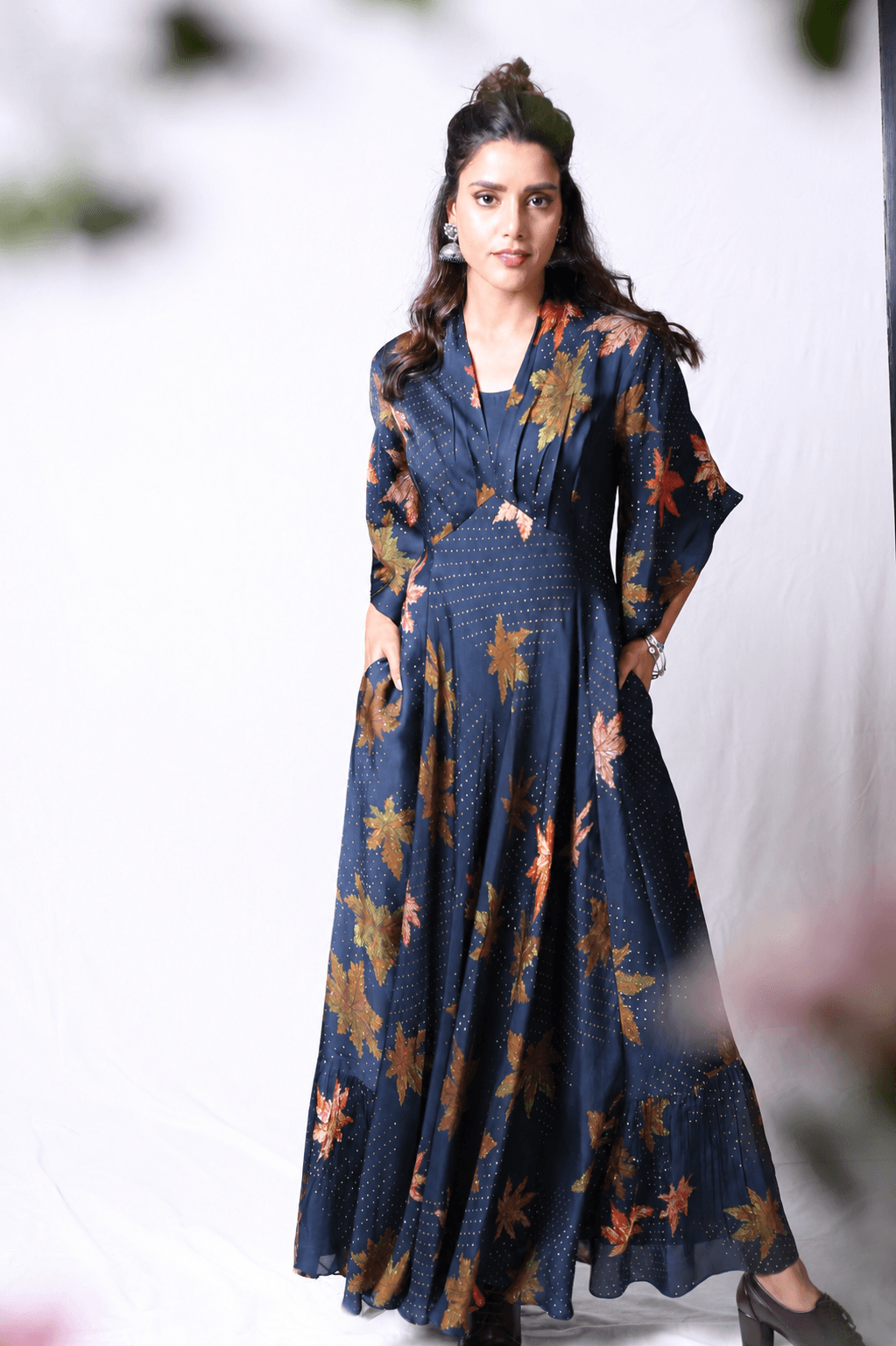 Navy maple dot print