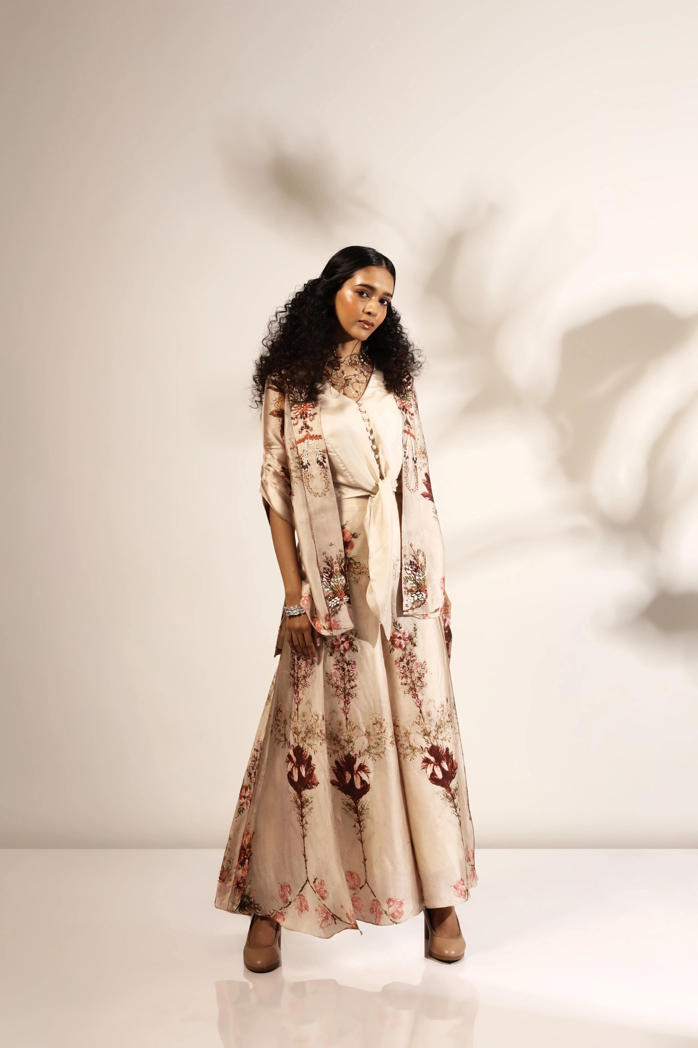 Vintage Pressed flower print with ivory top