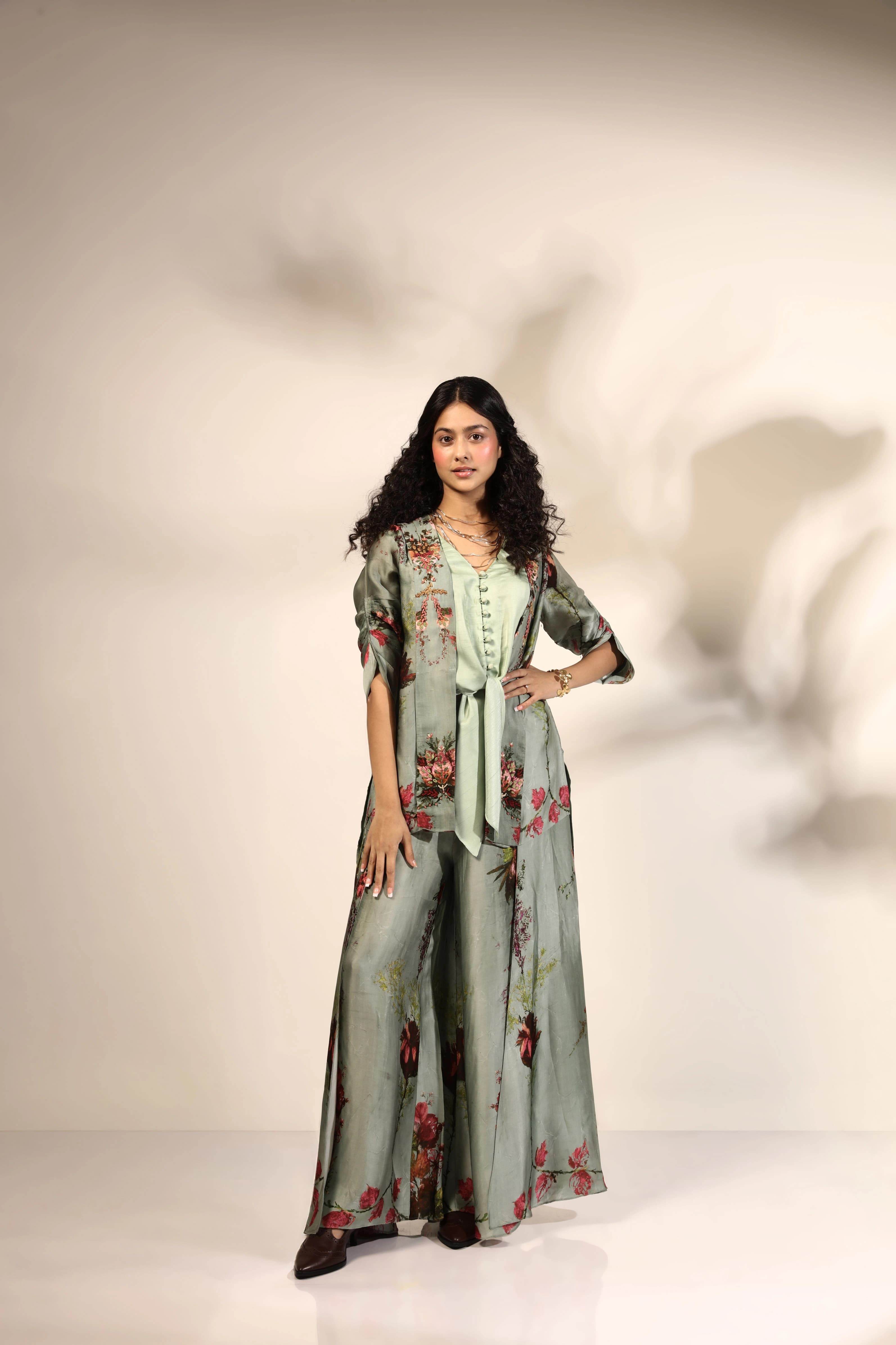 Mint Green Pressed flower print with green top