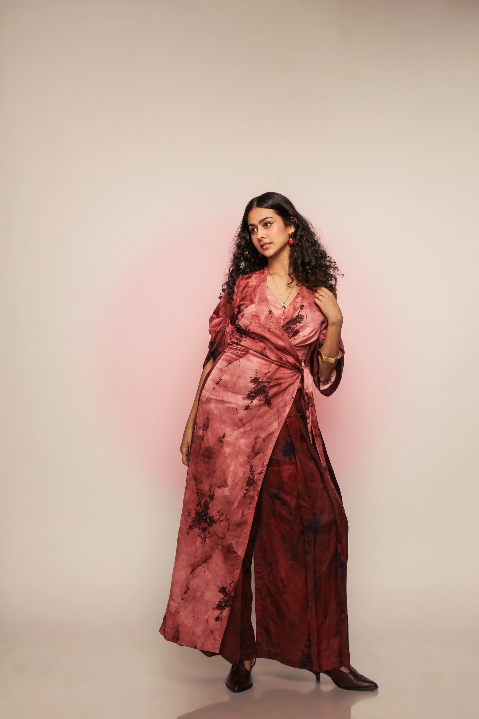 Old rose pink maroon story in hand drawn ink drop print