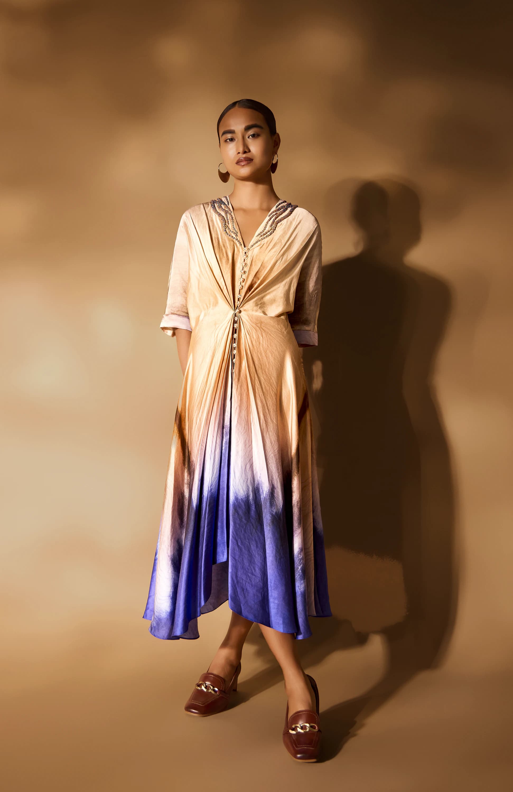 Peach and ink blue Ombre Feather print