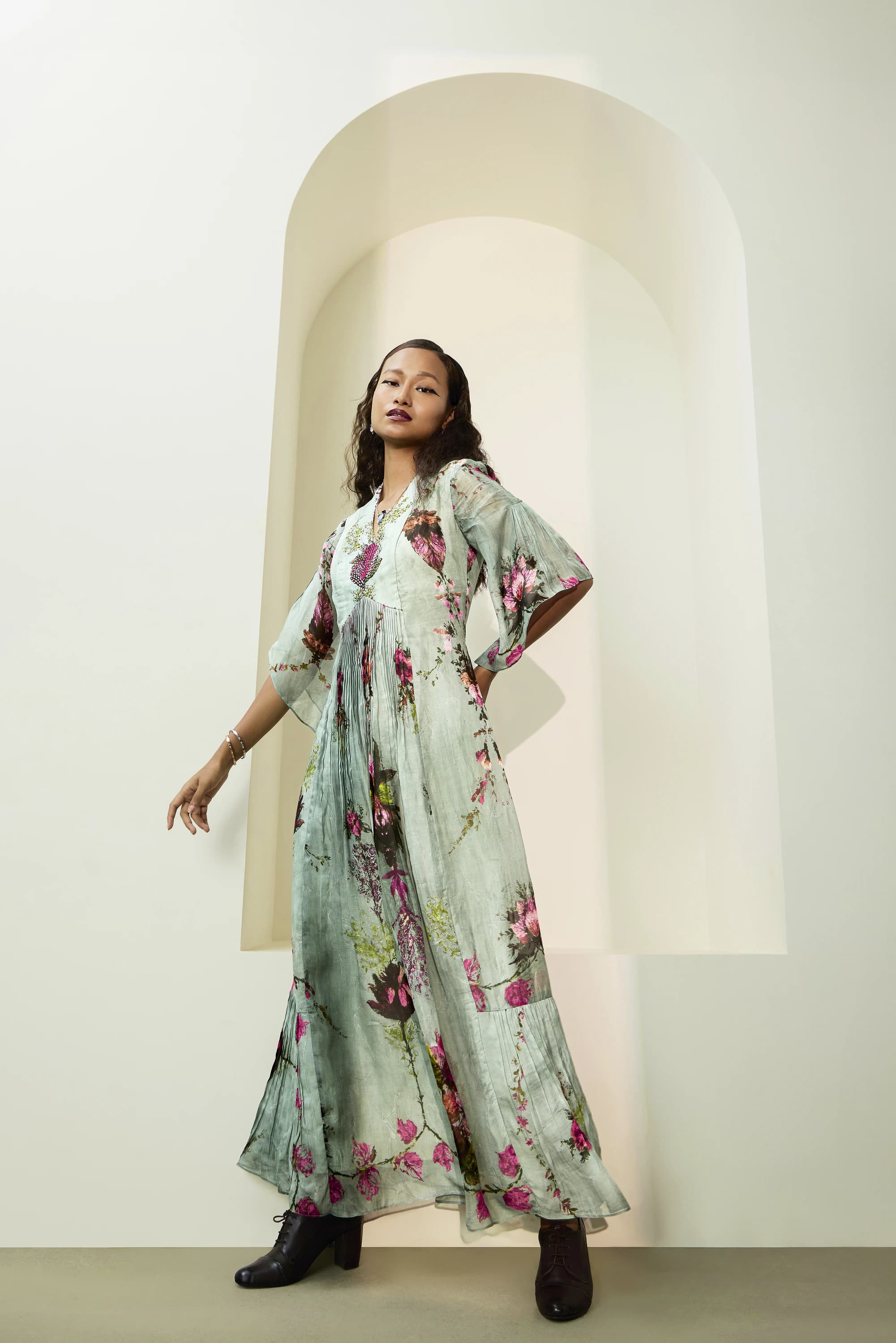 Mint Green pressed flower print