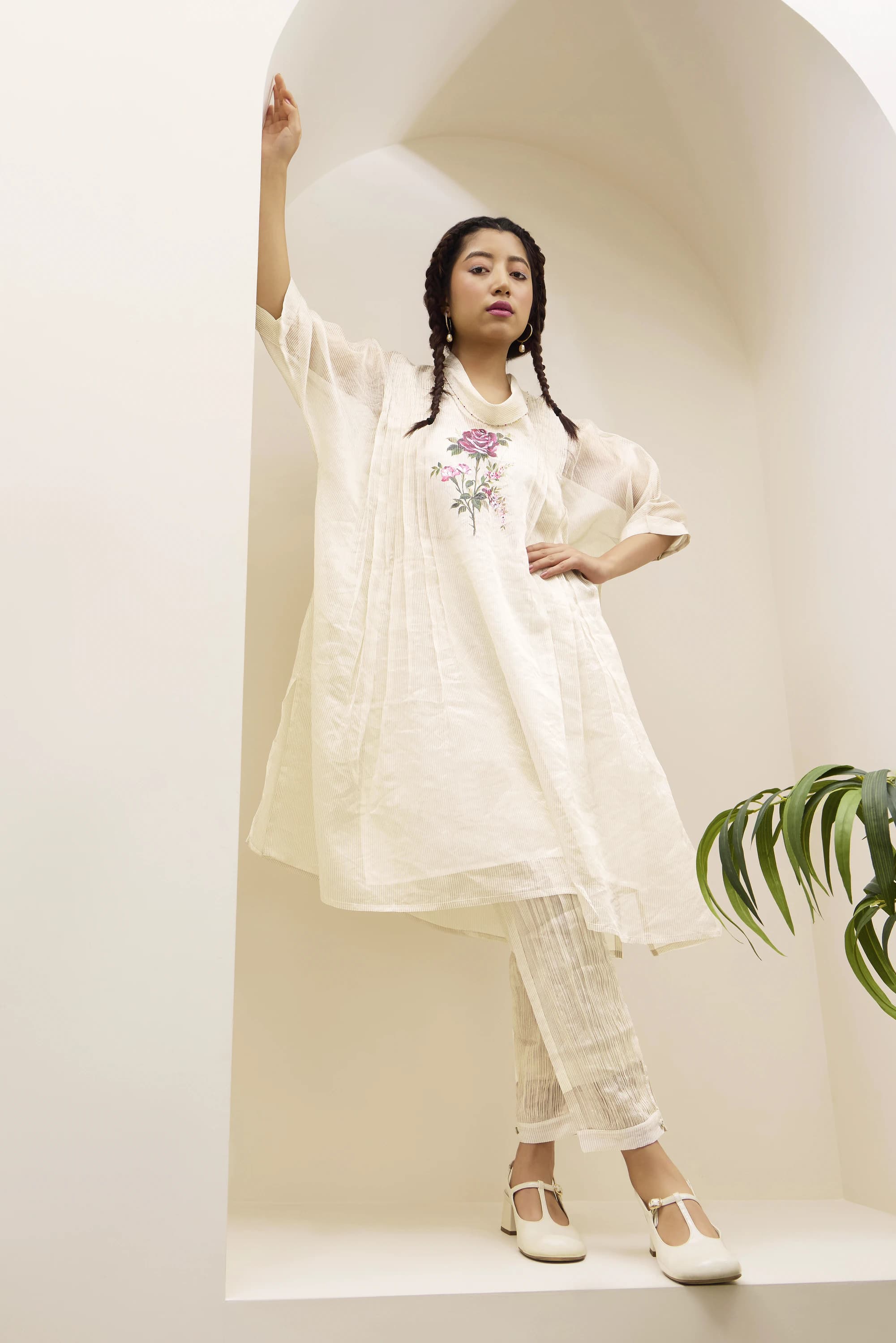 Ivory Hand woven linen tissue and chanderi