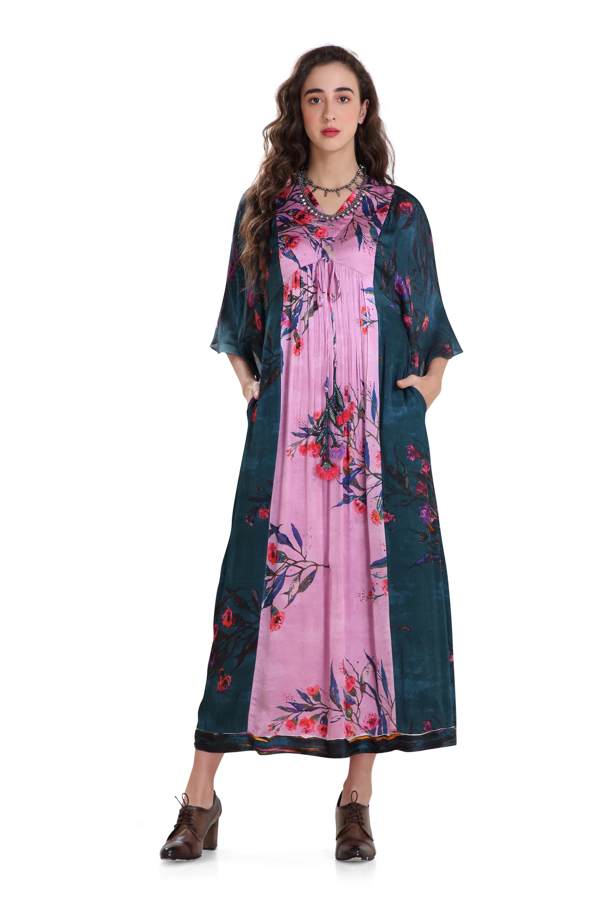 Emerald Green and pink dandy flower print