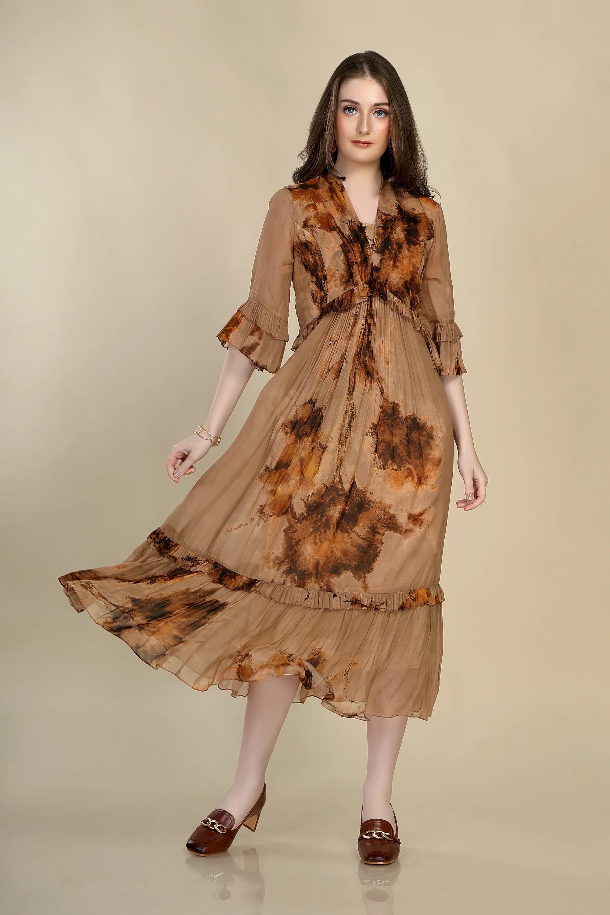 beige brown water lily print