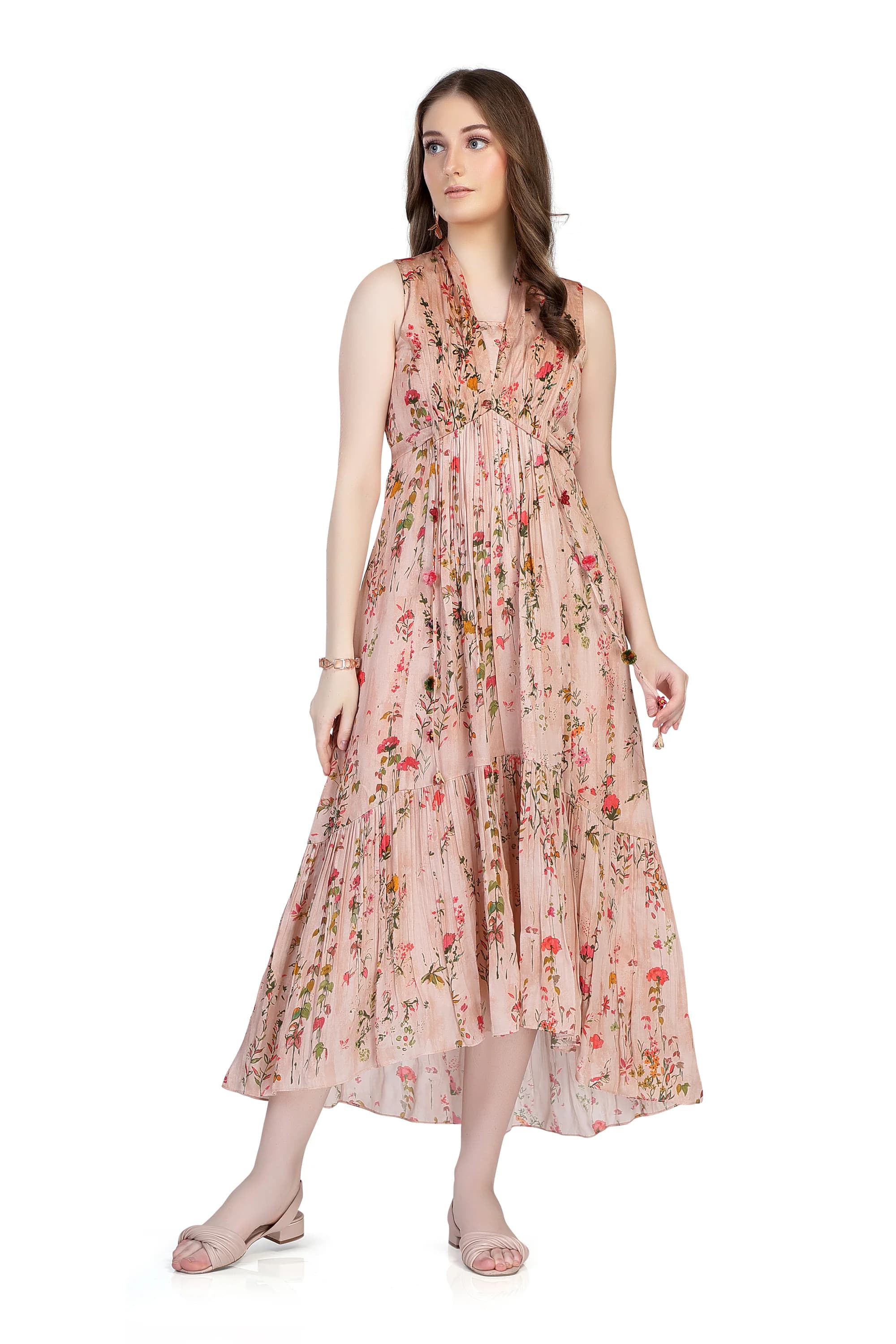peach floral line print